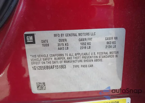 2010 Chevrolet Malibu Ltz from USA, damaged, VIN 1G1ZE5EB9AF151863